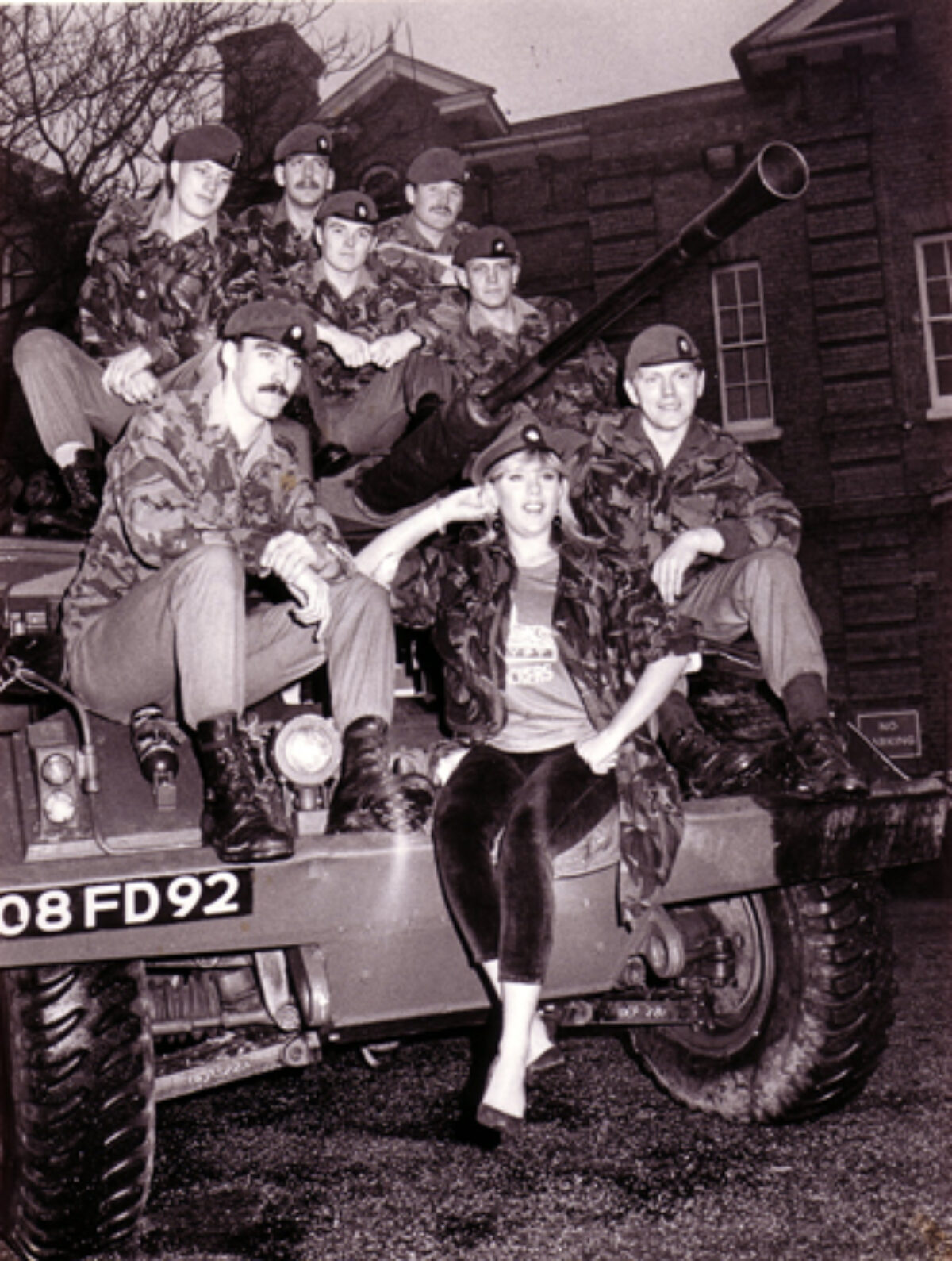 Samantha Fox and Recce Platoon 2nd Battalion, Royal Anglian Regiment Northern Ireland 1986.