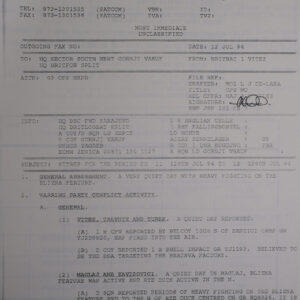 UN Protection Force BRITBAT Vitez Sitrep Military Force Summary document 1994