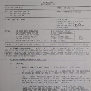 UN Protection Force BRITBAT Vitez Sitrep Military Force Summary document 1994