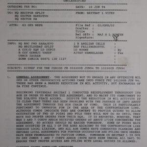 UN Protection Force BRITBAT Vitez Sitrep Military Force Summary document 1994